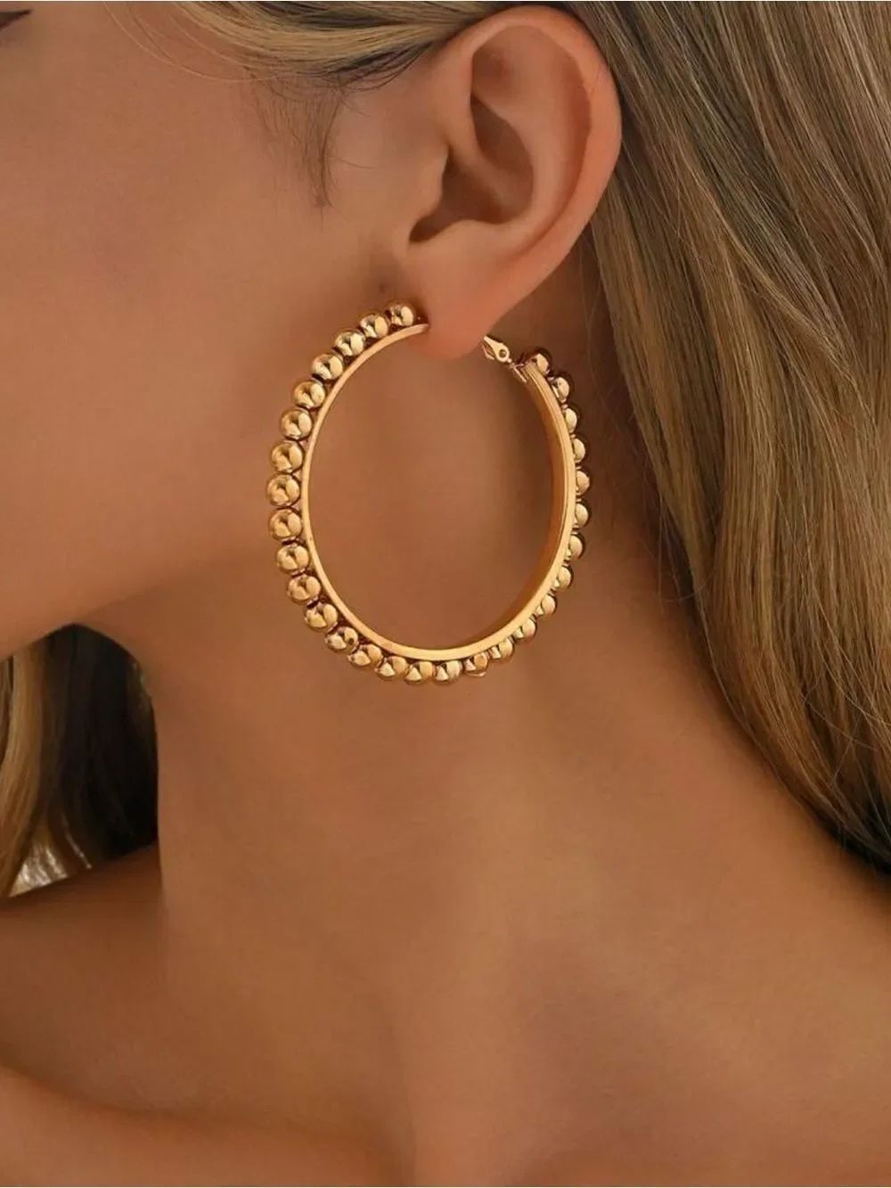 Gold Beaded Hoop Earrings N1477